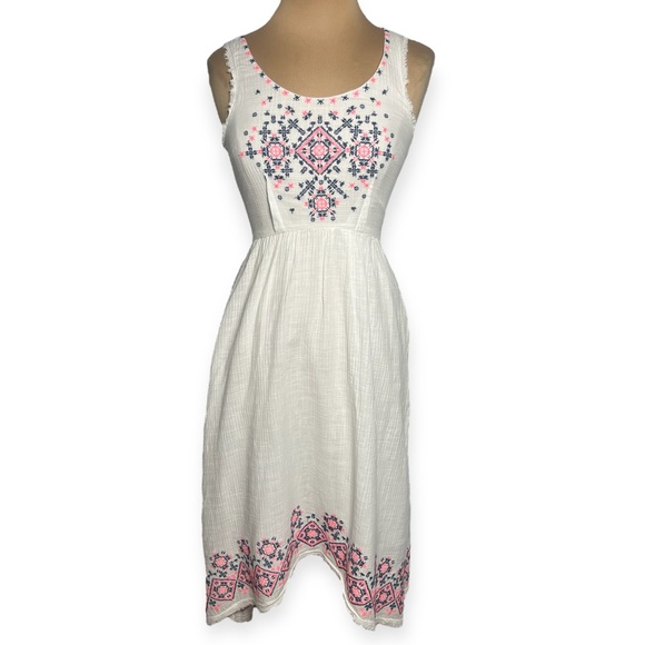 Anthropologie Holding Horses needlepoint embroidered cotton high low dress 2 - Picture 3 of 15